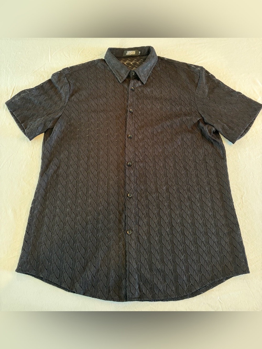 Jogal Men’s Black Knit Short-Sleeve Button-Down Shirt